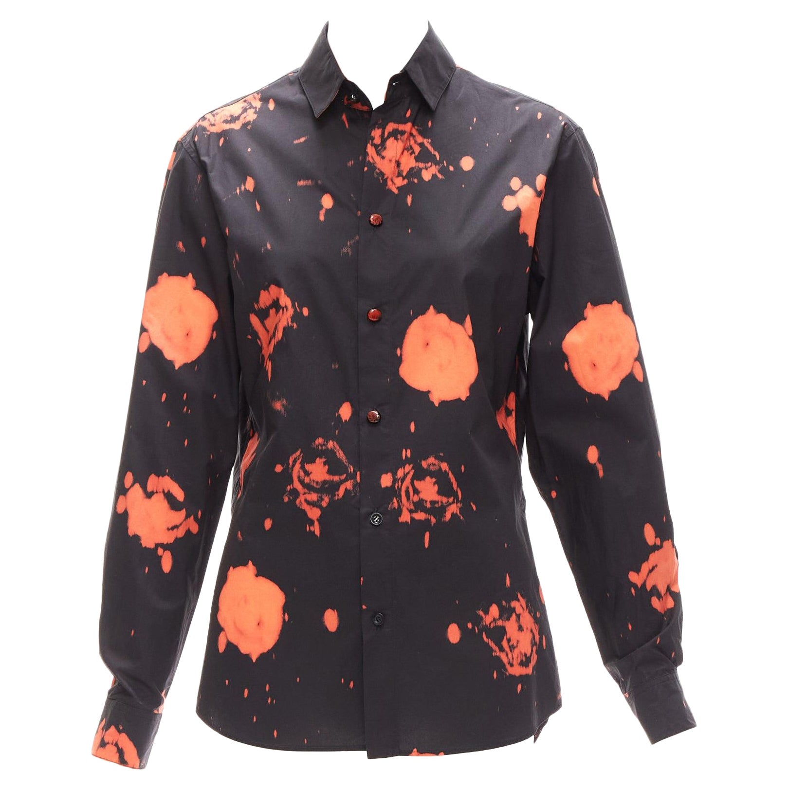 MARNI red black splatter tie dye rose print cotton button-up shirt IT38 XS For Sale