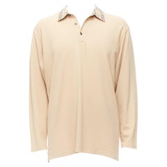 BURBERRY LONDON beige House Check collar relaxed long sleeve polo shirt L