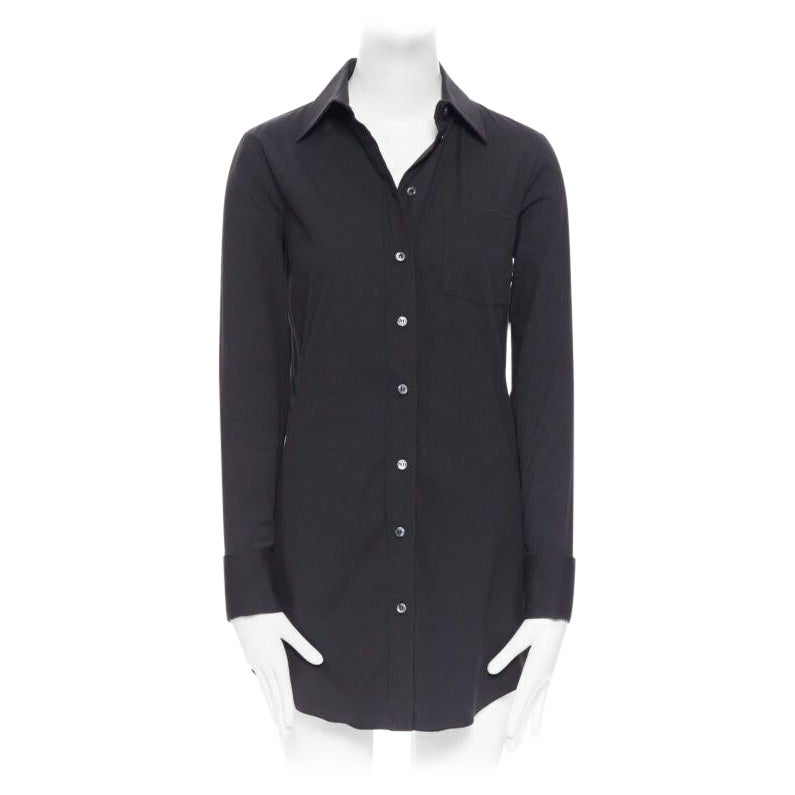 MICHAEL KORS black peak spread collar folded cuffs patch pocket long shirt US0 For Sale