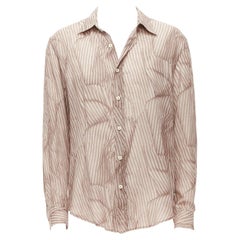 JEAN PAUL GAULTIER JPG brown cotton stripe print semi sheer casual shirt XL