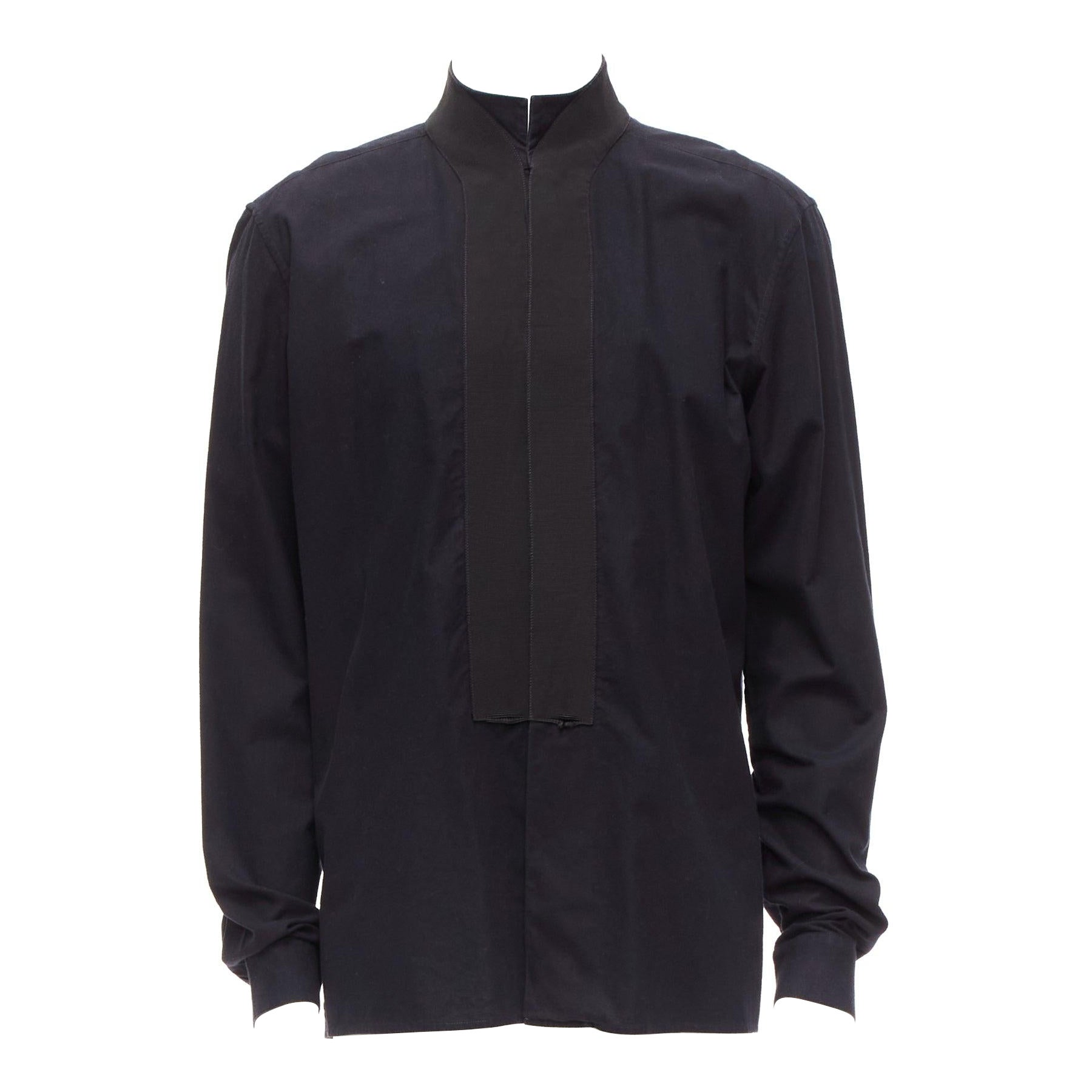 HAIDER ACKERMANN black cotton ribbon trim front bishop dress shirt S For Sale