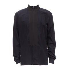 HAIDER ACKERMANN black cotton ribbon trim front bishop dress shirt S