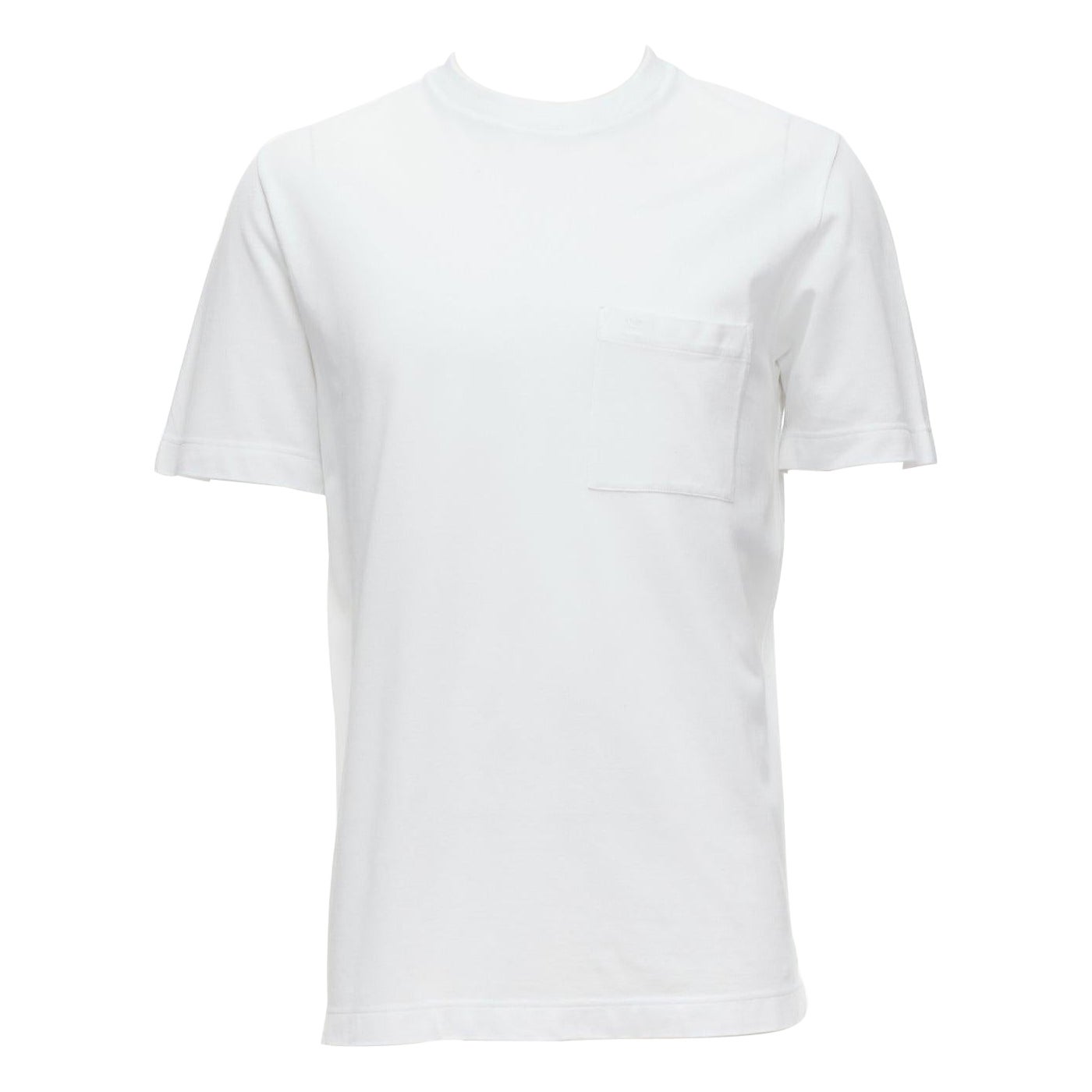 HERMES Pique H white 100% cotton logo pocket crew neck tshirt S For Sale
