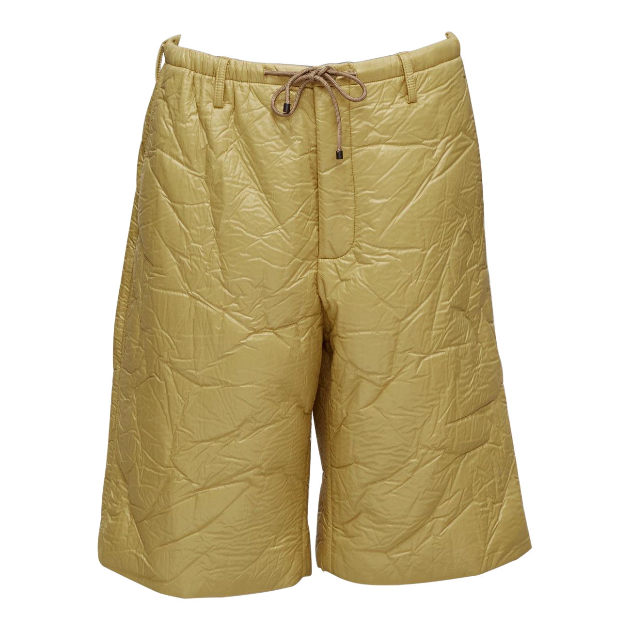 DRIES VAN NOTEN khaki crinkle padded drawstring wide leg half shorts IT46 S For Sale