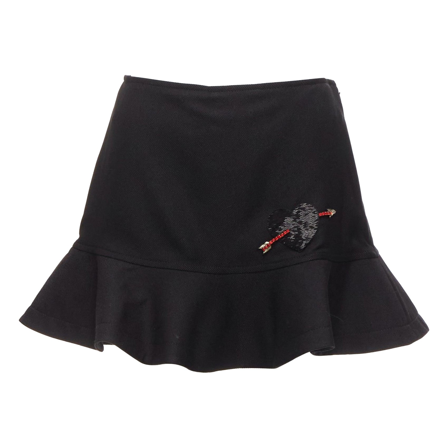 VALENTINO black virgin wool blend red bead Heart flared skirt shorts IT38 XS For Sale