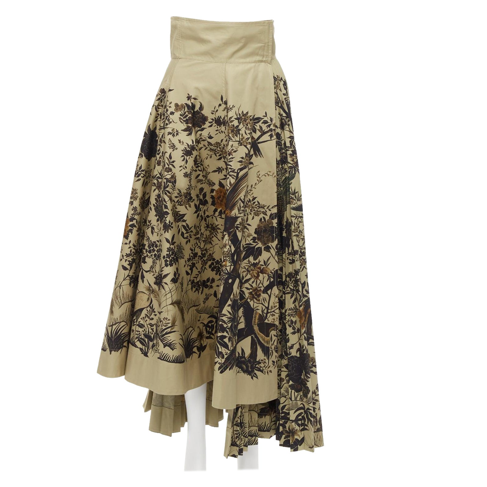 CHRISTIAN DIOR 2022 Jardin D'Hiver Runway khaki bird floral skirt FR36 S For Sale