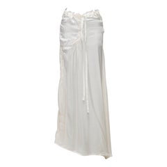 ANN DEMEULEMEESTER cream silk  ribbon waist gathered drawstring skirt FR36 S