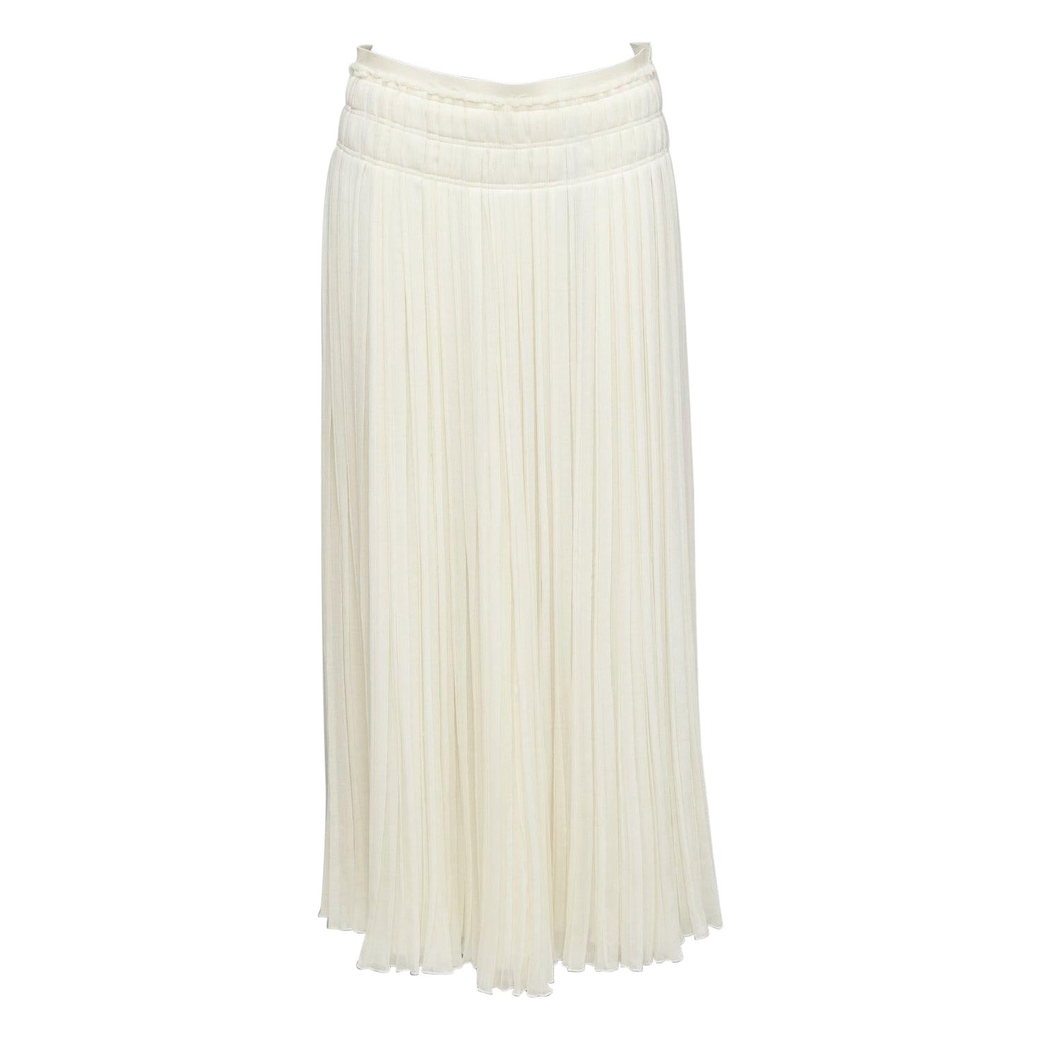 CHLOE 2021 virgin wool soft leather trim mid waist midi pleated skirt