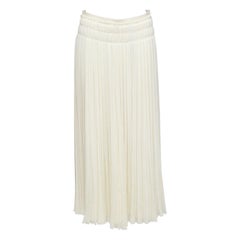 CHLOE 2021 virgin wool soft leather trim mid waist midi pleated skirt