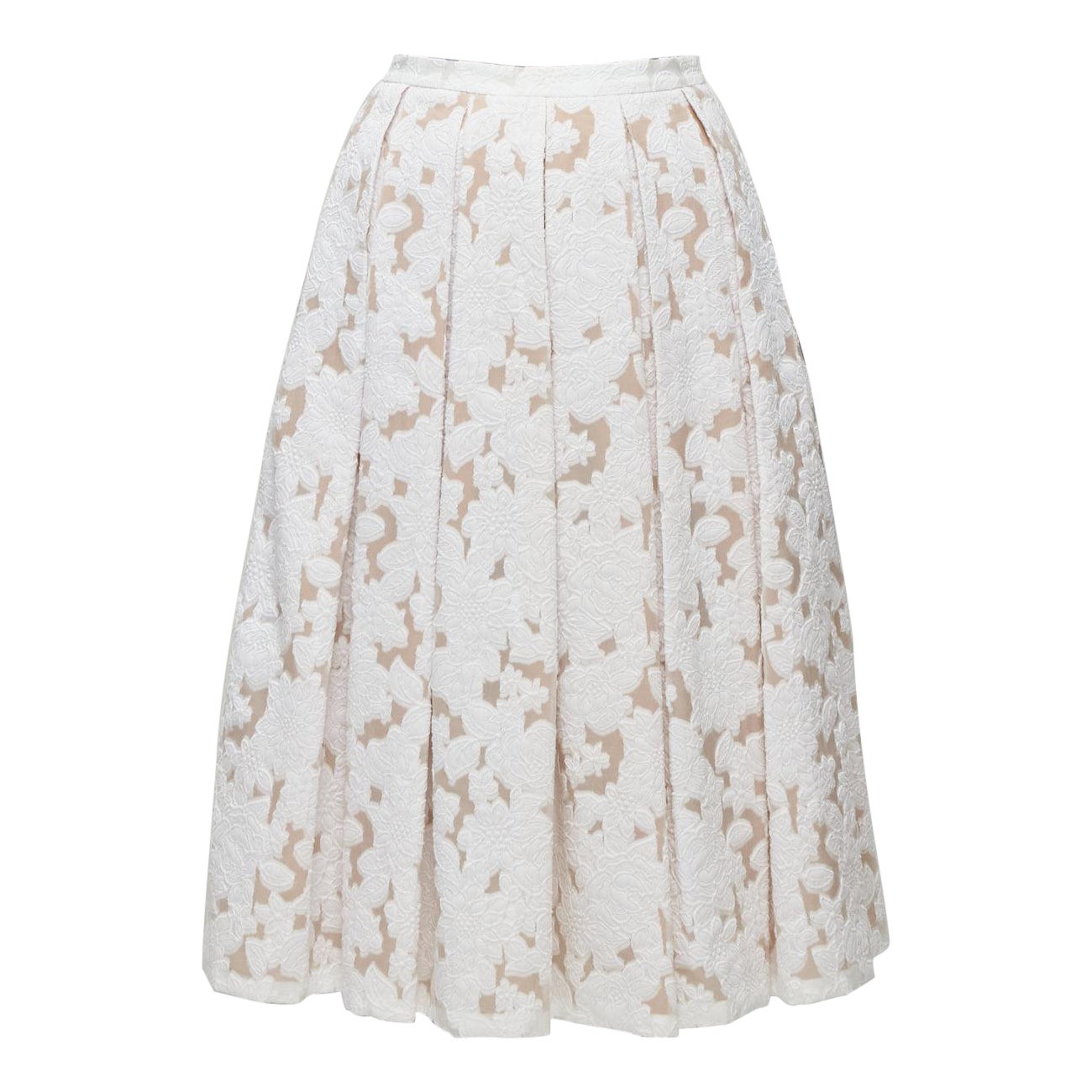 MICHAEL KORS COLLECTION white beige cotton silk floral jacquard skirt US0 XS For Sale