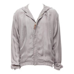 LA PERLA grey silky invisible zipper brown leather tab elastic cuff hoodie M