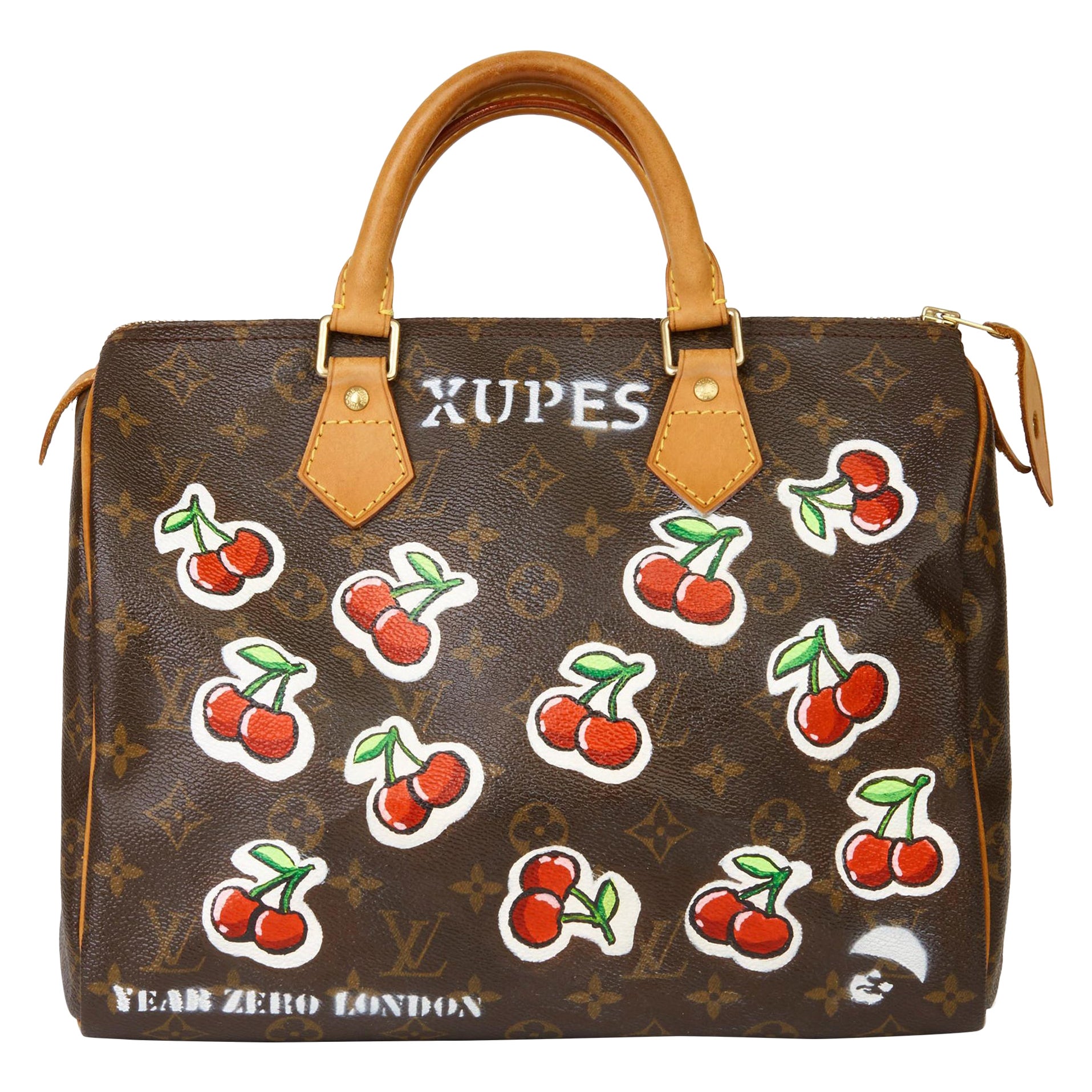 2001 Louis Vuitton Hand-painted  Cherries Brown Monogram Coated Canvas Speedy 30 For Sale