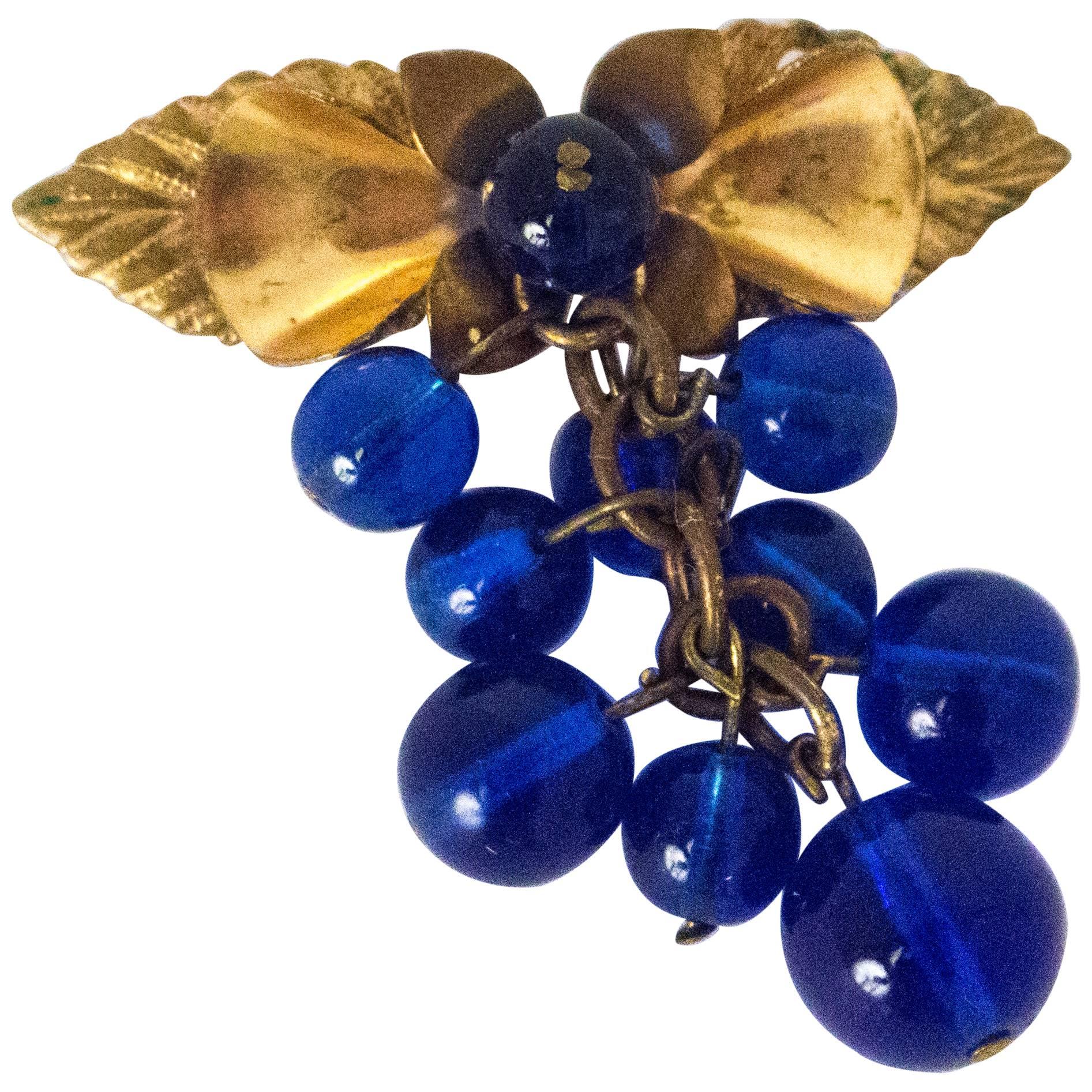 30s Cobalt Blue Glass Berry Brooch