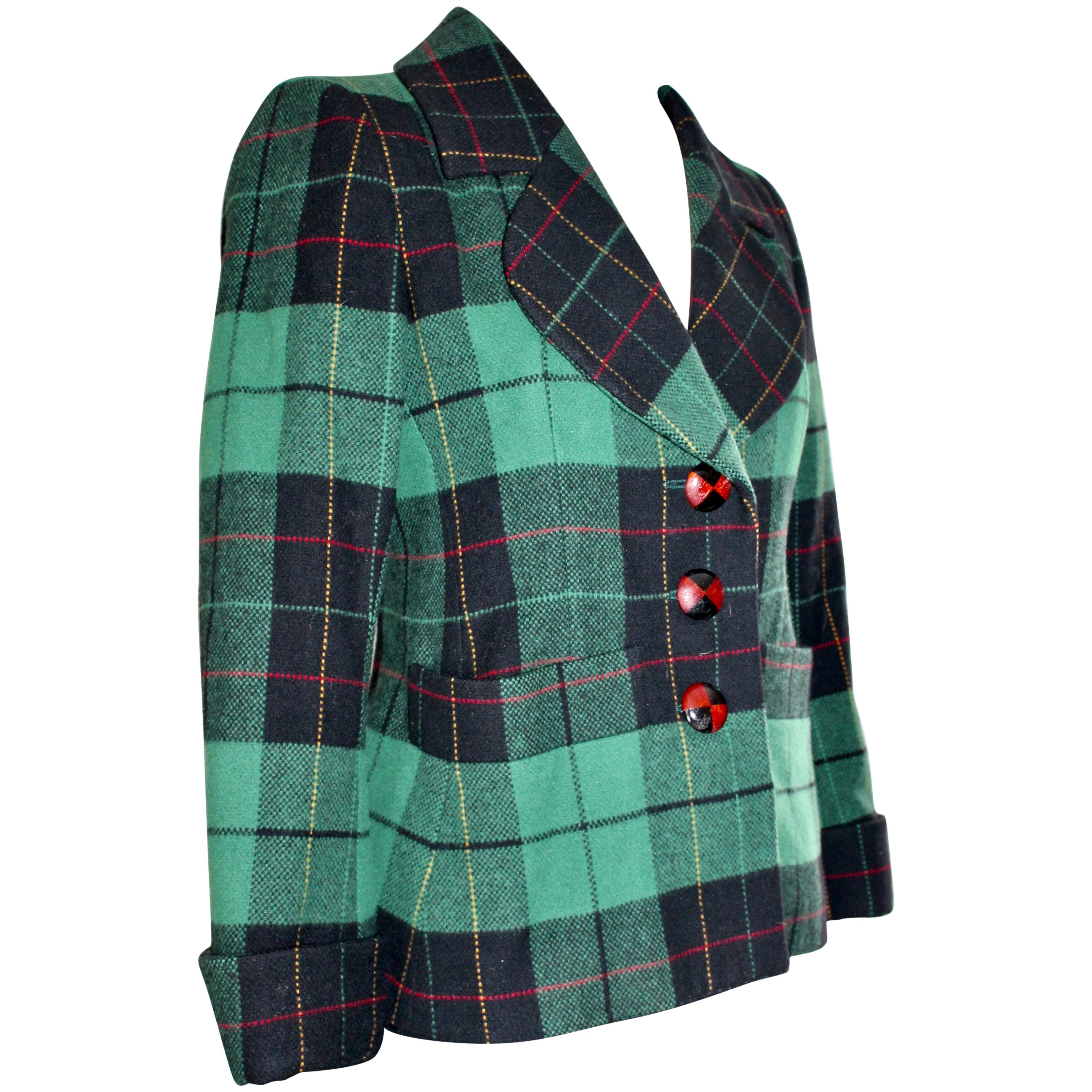 Yves Saint Laurent Rive Gauche Plaid Jacket 1990's For Sale