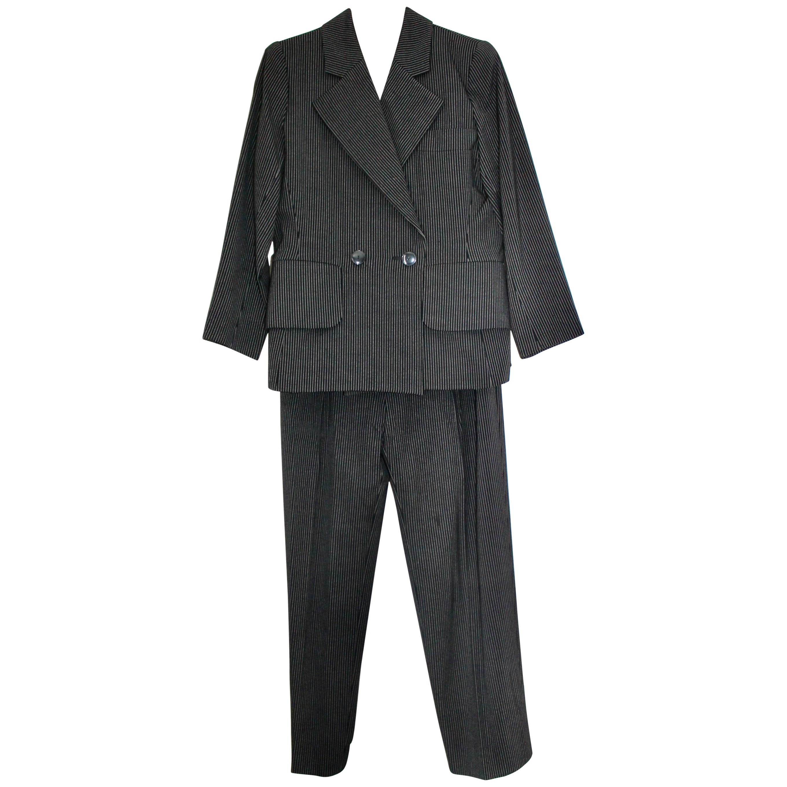Yves Saint Laurent Rive Gauche Pin Strip Pants Suit 1980's For Sale