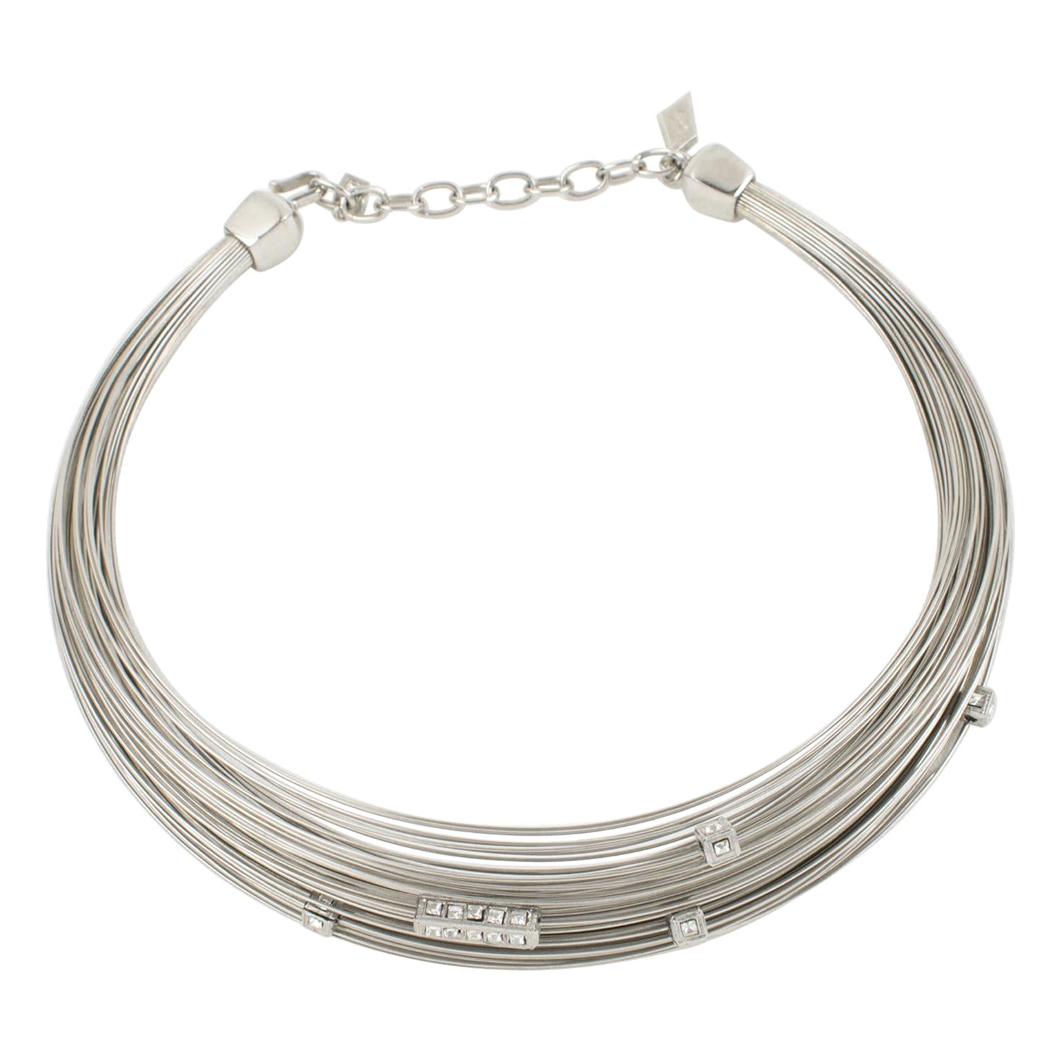 Thierry Mugler Silvered Metal Multi-Strand Wire Choker Necklace For Sale