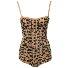 Used Azzedine Alaia Leopard Print Corseted Bodysuit, fw 1991