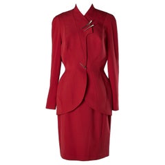 Wool burgundy skirt suit with silver claws Thierry Mugler Circa 1980's 