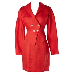 Retro Red skirt- suit with silver stars on snap Mugler by Thierry Mugler Circa 1990's 