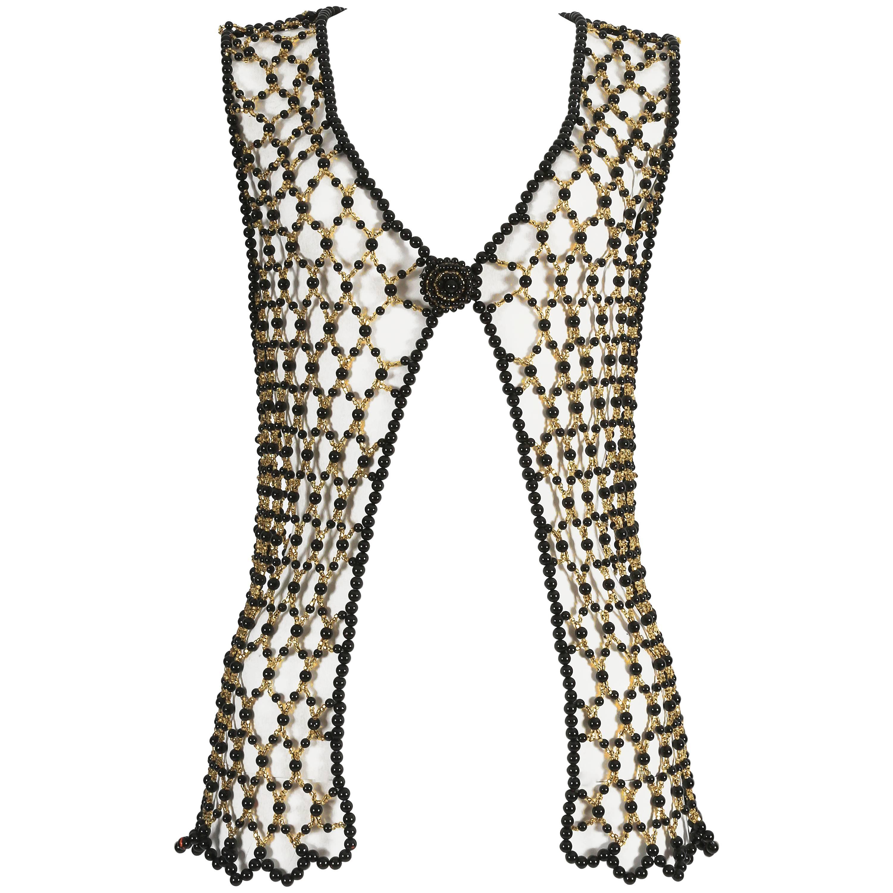 Black and gold beaded net evening gillet, circa 1960s