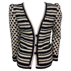 Adolfo 1980’s Black and Cream Wool Crochet Cardigan - Size S/M