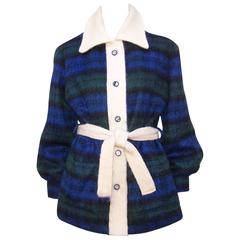 Cozy C.1950 Plaid Scottish Mohair Car Coat Jacket