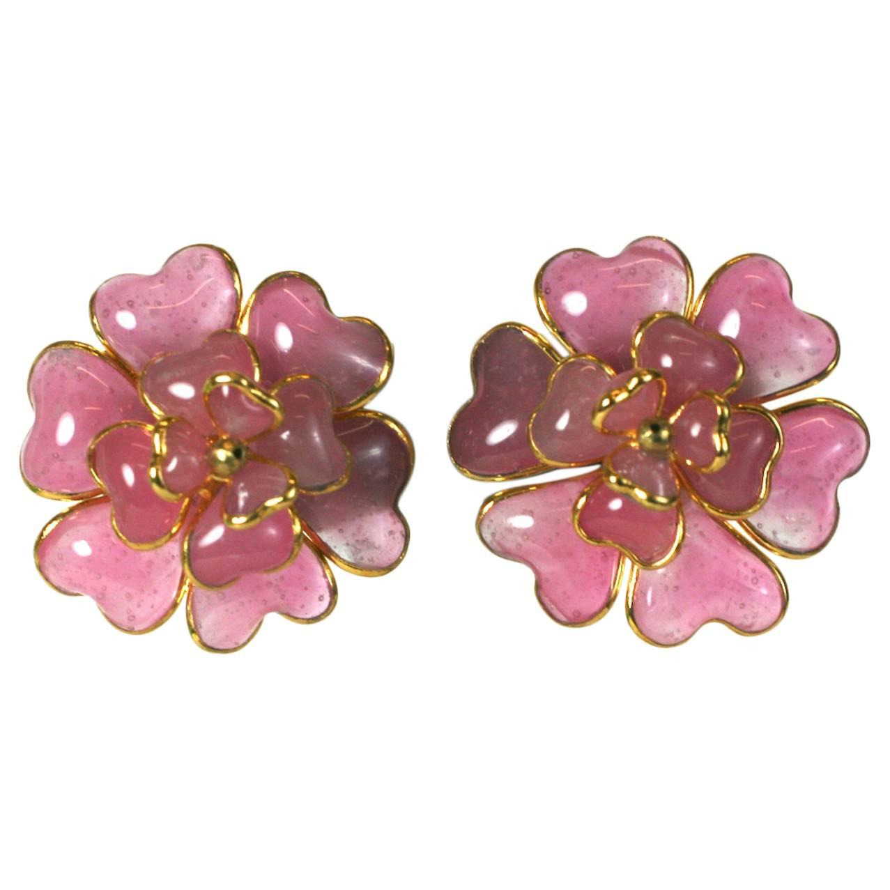 Chanel Rose Pate de Verre Camellia Earclips