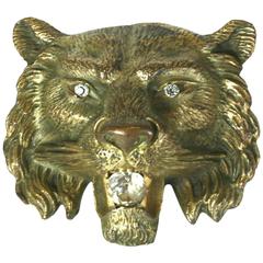 Antique Massive Victorian Bronze Lion Brooch