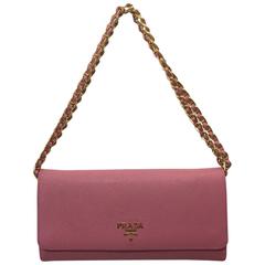 Prada Pink Saffiano Leather Wallet on a Chain