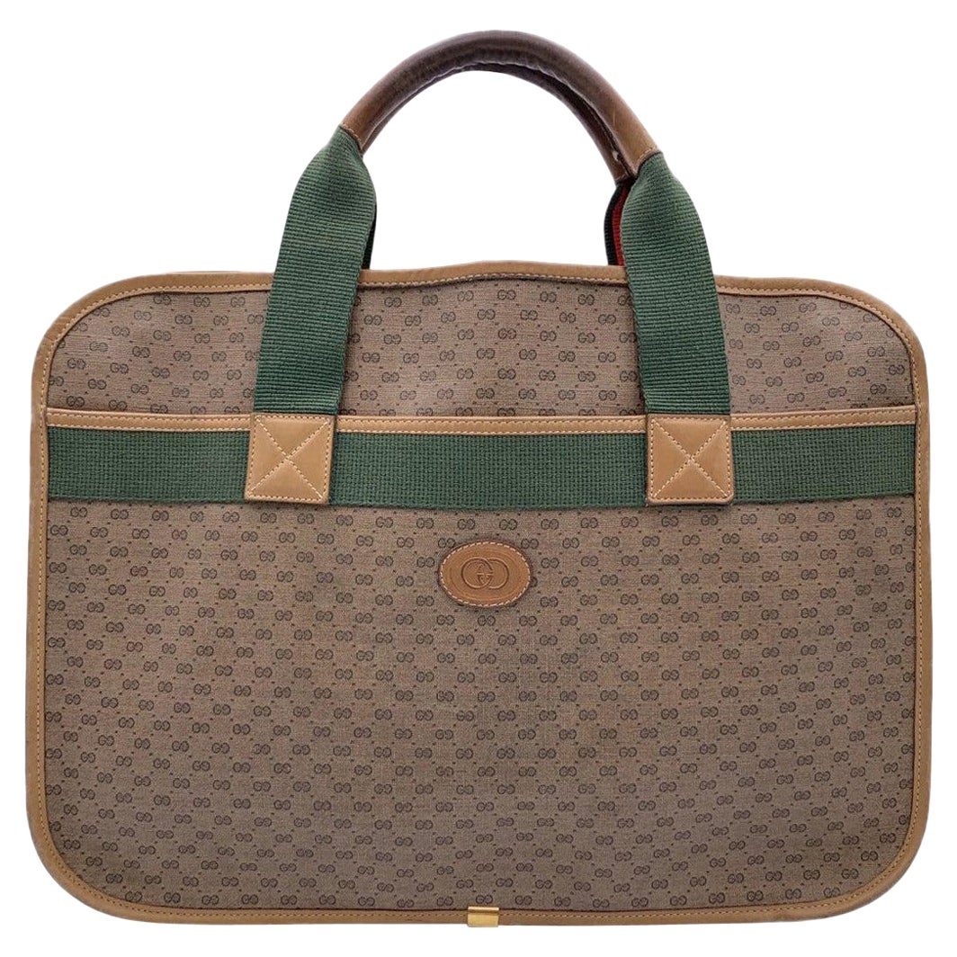 Gucci Vintage Beige Monogram Canvas Web Handles Briefcase Handbag For Sale
