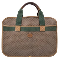 Gucci Vintage Beige Monogram Canvas Web Handles Briefcase Handbag