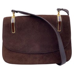 Gucci Retro Brown Suede Flap Enamel Shoulder Bag