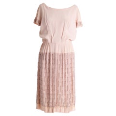1960s Bernard Sagardoy light pink vintage dress with beaded skirt
