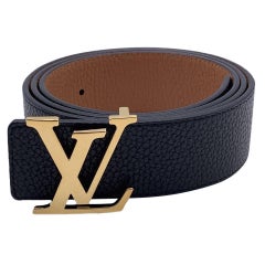 Louis Vuitton Reversible Black Beige LV Logo Buckle Belt Size 90/36