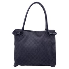 Gucci Black Denim Canvas Shoulder Bag Shopping Tote