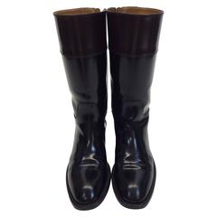 Saint Laurent Black and Brown Patent Leather Boots