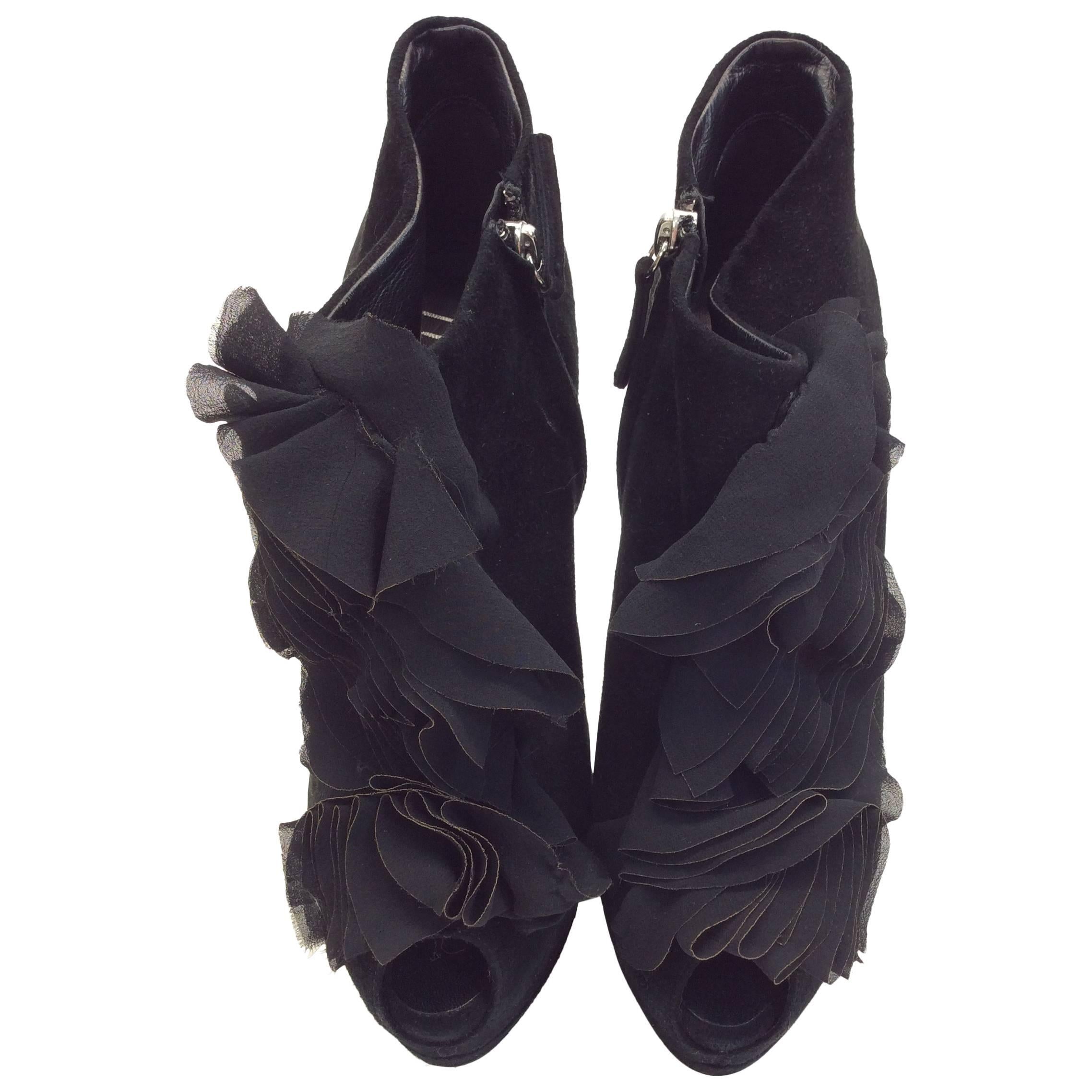 Giuseppe Zanotti Black Suede Ruffle High Heels For Sale