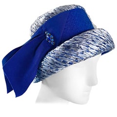 1950s Beresford NWT Deadstock Blue Straw + Silk Ribbon Jewled 50s Vintage Hat 