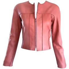 Vintage Chanel Bubblegum Pink Leather Spring Summer 1999 Runway Cropped Jacket