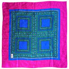 Vintage Yves Saint Laurent YSL Oversized 1970s Pink + Blue 70s Silk Scarf 6