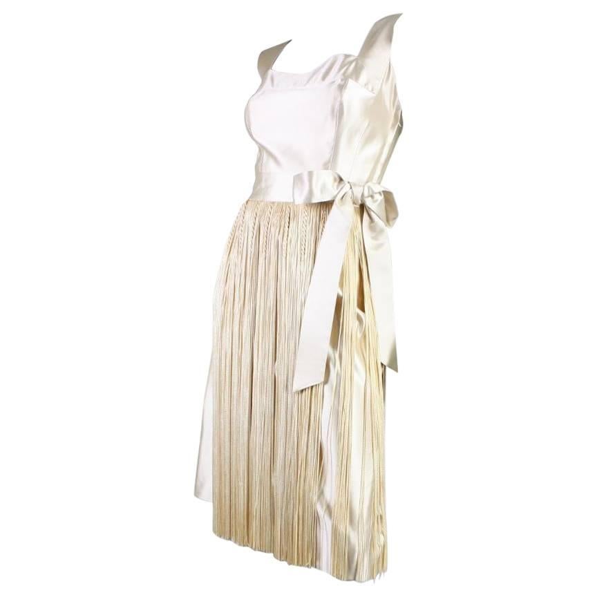 1950's Ben Reig Cocktail Dress with Fringed Hem For Sale