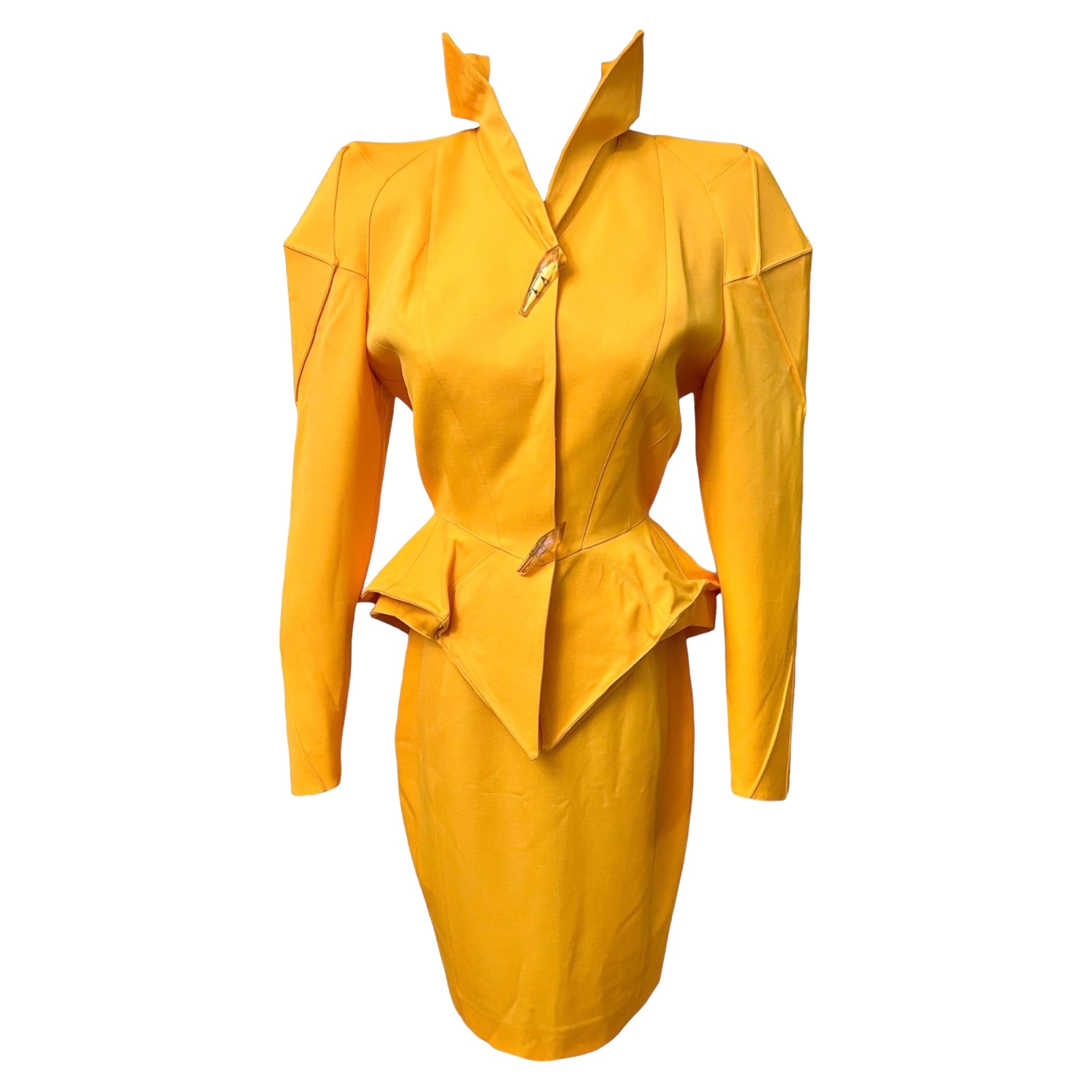 F/W 1991 Thierry Mugler Yellow Sculptural Skirt Suit For Sale