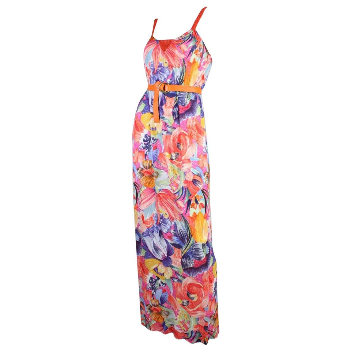 1970's Missoni Silk Jersey Floral Gown For Sale