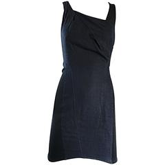 1990s Helmut Lang Indigo Denim and Black Vintage Bodycon ' Bondage ' 90s Dress 3