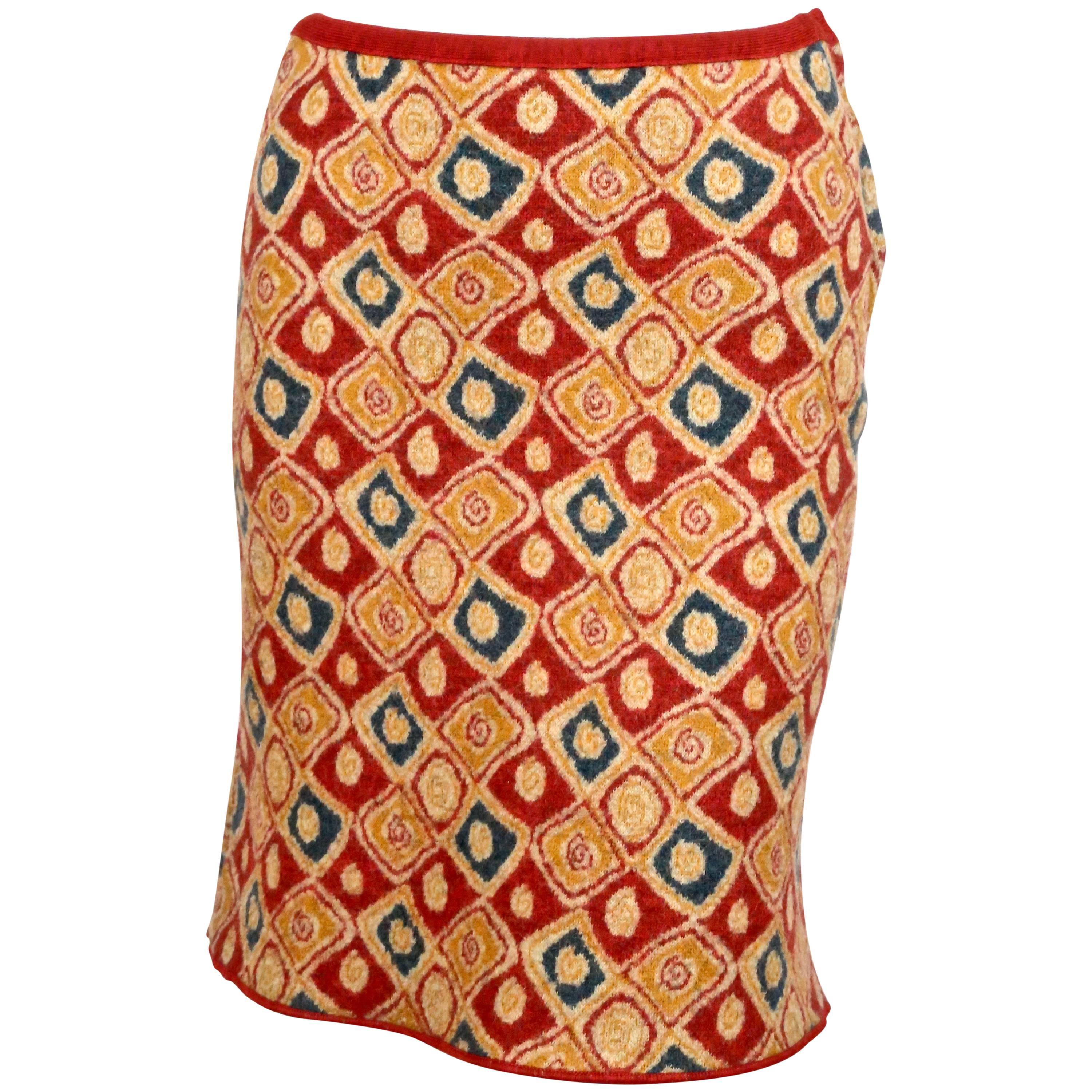 1990's AZZEDINE ALAIA red abstract patterned skirt