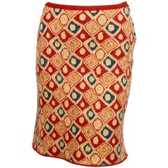 1990's AZZEDINE ALAIA red abstract patterned skirt 3