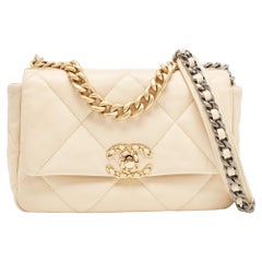 Chanel Beige Quilted Leather Medium 19 Flap Bag