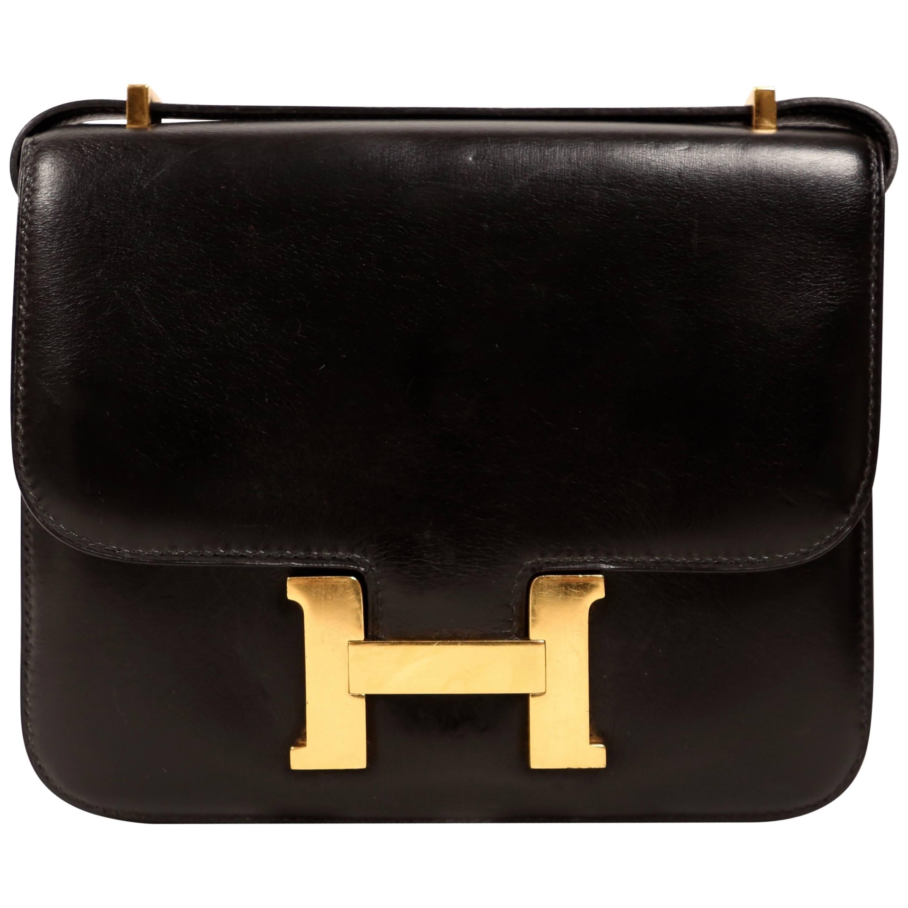 HERMES Constance 'mini' black leather with gold hardware 18cm