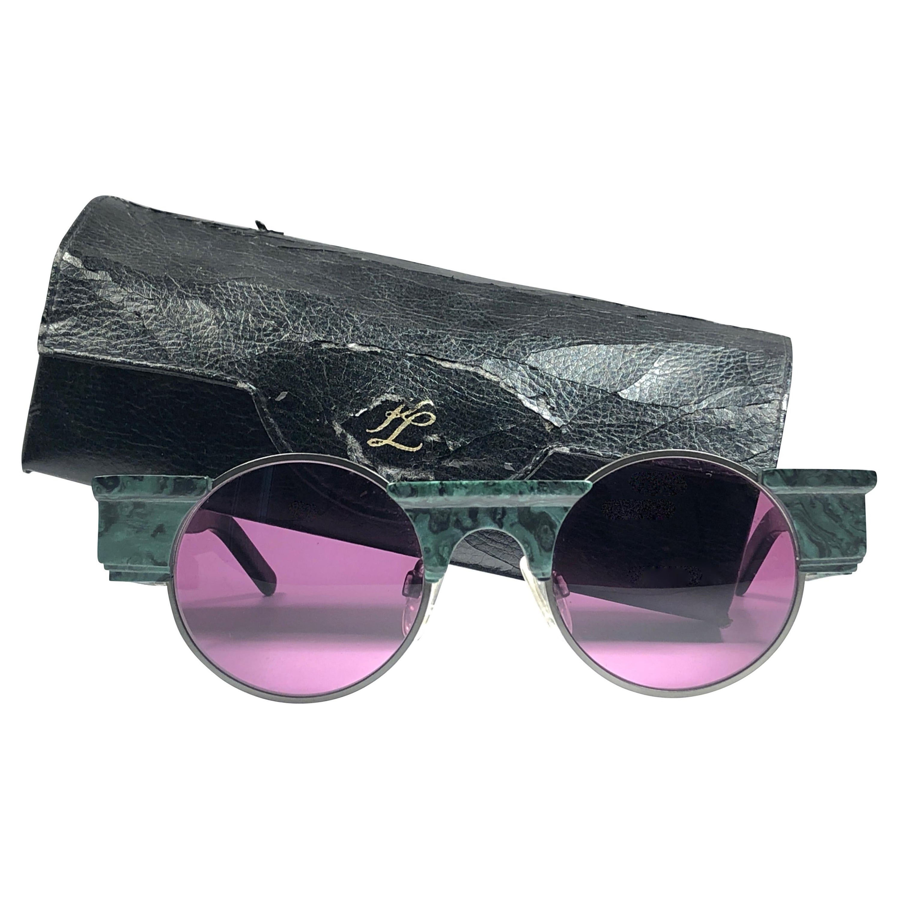New Vintage Karl Lagerfeld L3802 Round Marble 80's Made In Germany Sunglasses For Sale