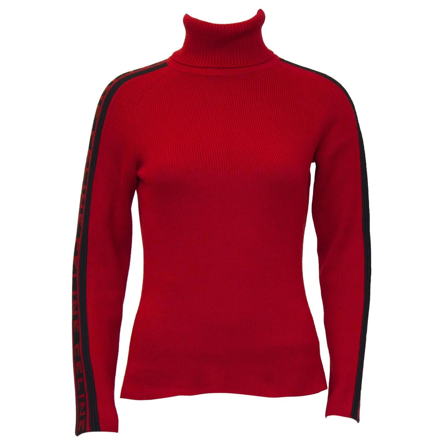 1990's Celine Cashmere Red and Black Turtleneck Sweater